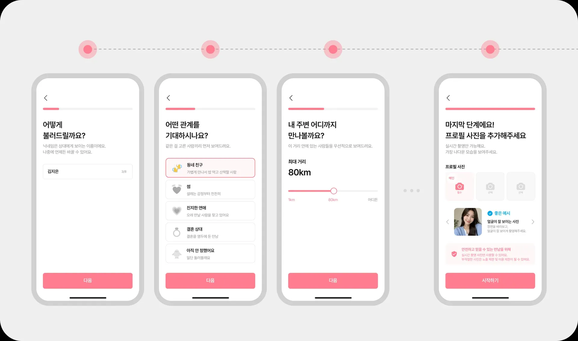소개팅 앱 한 화면에 하나씩, 간편한 온보딩